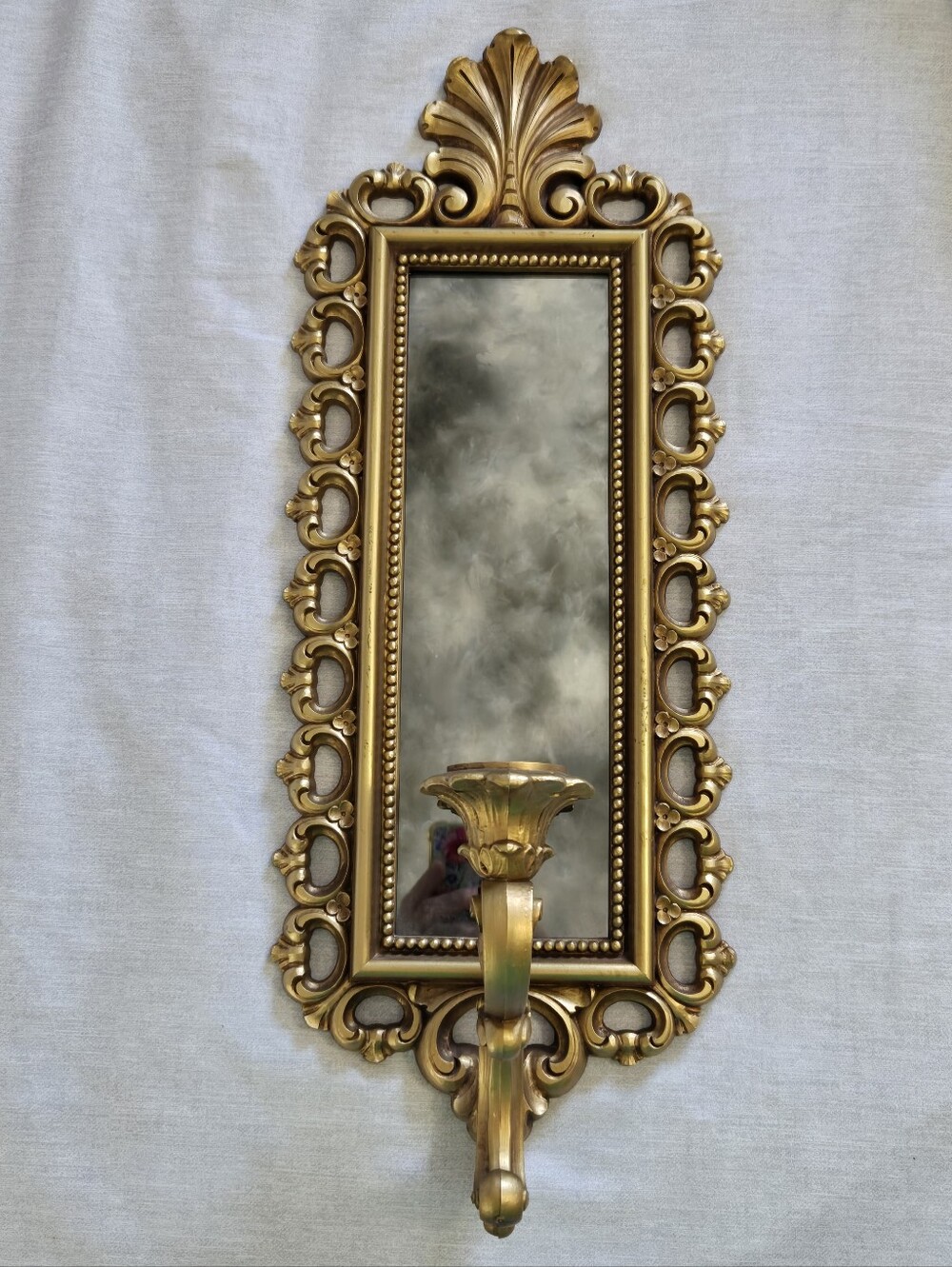 1972 MCM Homco Syroco Gold-Tone Gilded Taper Candlestick Mirror Wall Sconce 2352